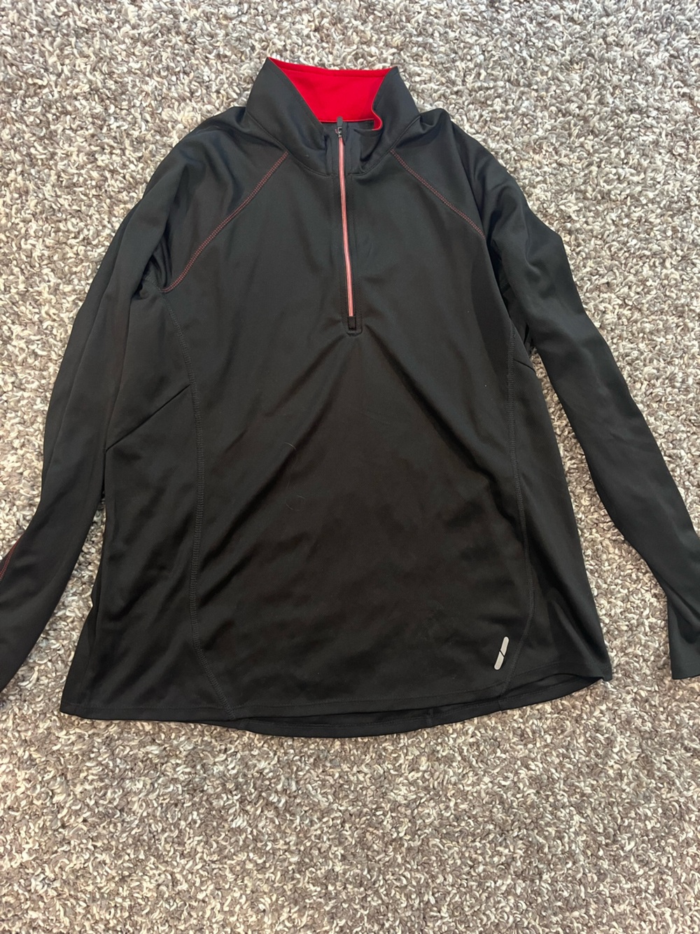 Women’s Black Half-Zip Long Sleeve Performance Tee with Red Trim